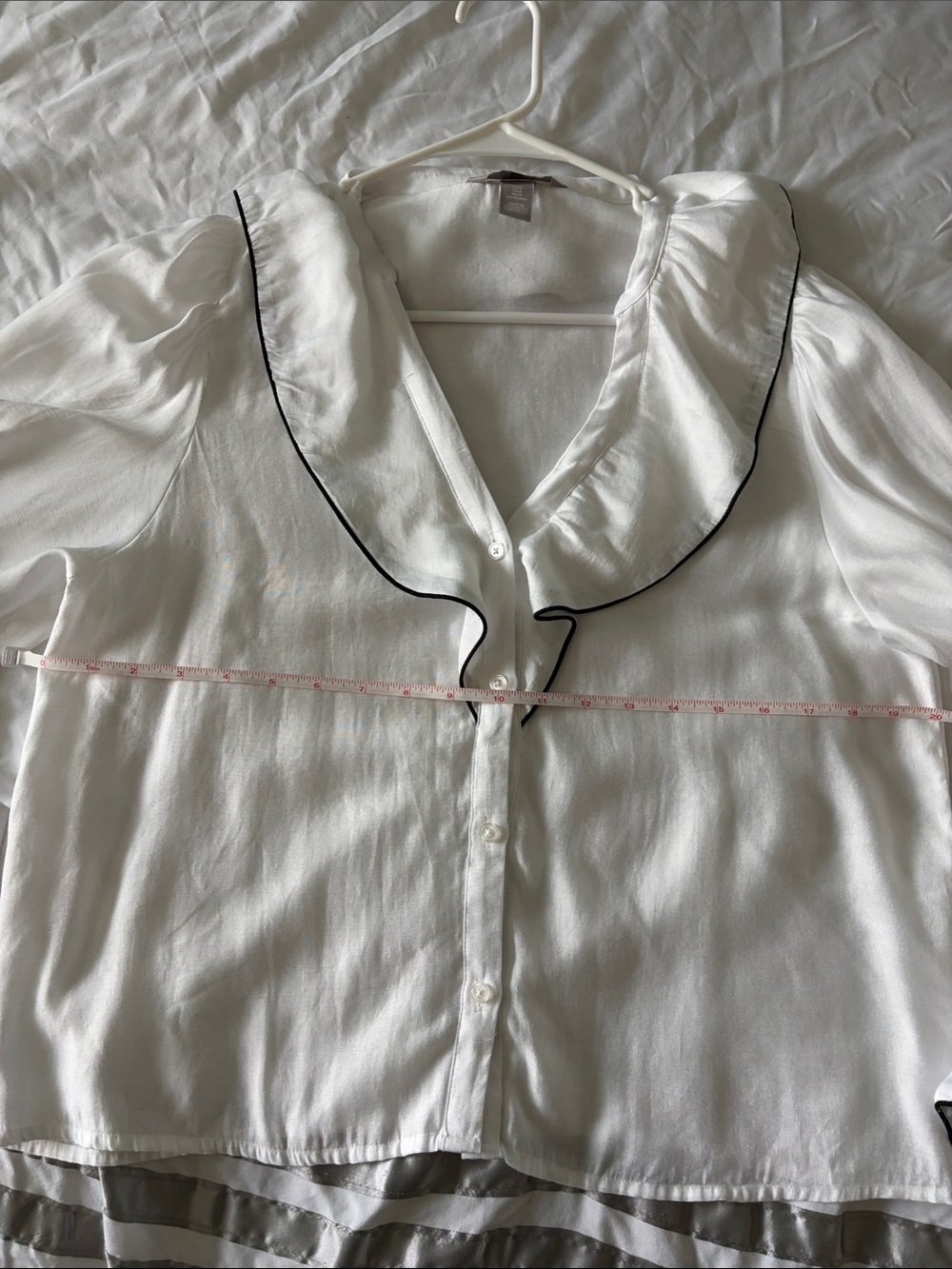 H&M White Ruffle-Trim Button Front Blouse - Picture 11 of 11